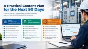 90-day content plan for Industrial UPS companies targeting manufacturing, infrastructure and industrial applications