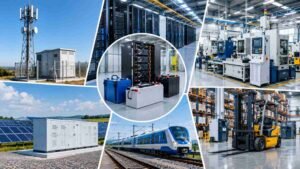 Industrial battery applications in telecom, data centres, manufacturing, solar and warehouse equipment