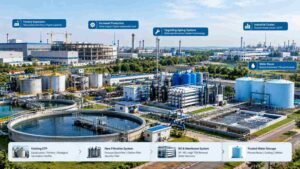 Industrial ETP upgrade showing capacity expansion, wastewater treatment improvements and water reuse infrastructure