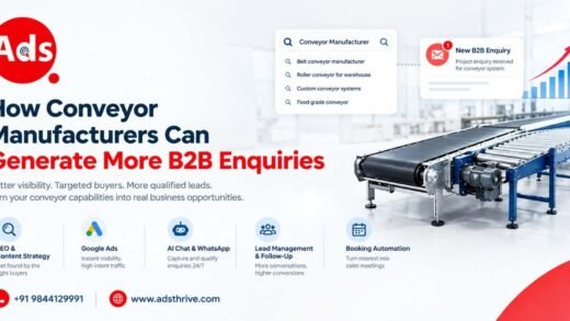 Industrial conveyor system with digital B2B enquiry and lead generation concept