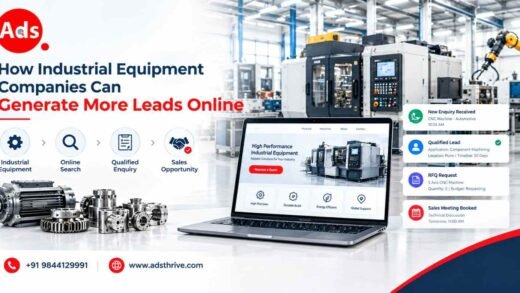 Industrial equipment manufacturing facility with digital lead generation and sales opportunity concept