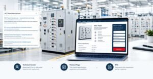 Electrical panel product page with technical specifications and B2B RFQ interface