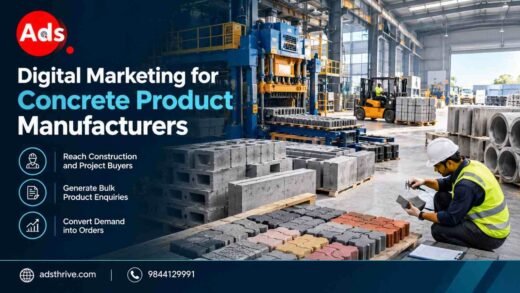 Concrete paving blocks, hollow blocks and precast components displayed inside a modern concrete product manufacturing facility.