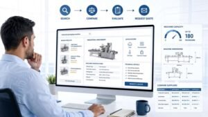 Industrial buyers researching machinery specifications and suppliers online before requesting a quote