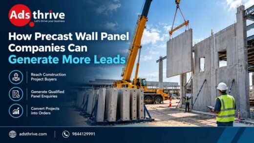 Crane lifting a precast concrete wall panel into position at a large commercial construction project.