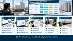 Flowchart showing how precast wall panel manufacturers can track marketing performance from buyer discovery and project enquiries to quotations and confirmed orders.
